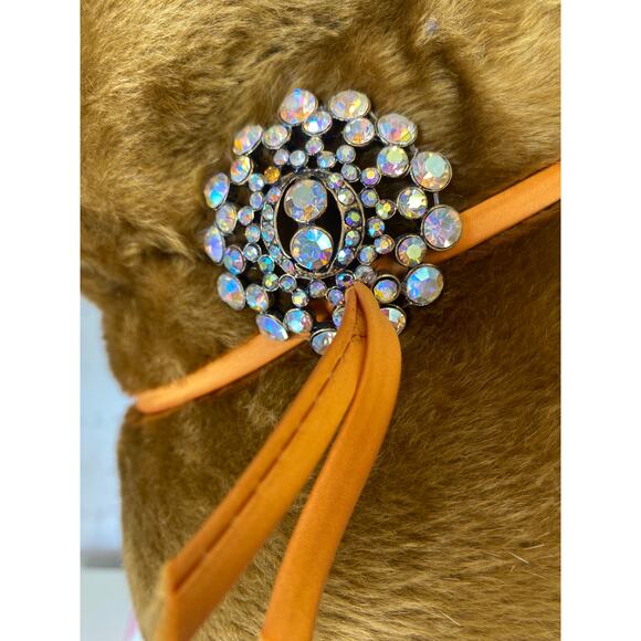 vintage 1960s mod fuzzy rust bucket hat wide brim rhinestones 60s fashion mcm - Picture 3 of 8